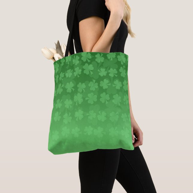 Tote Bag St. Patrick's Day green shamrock ombre motif (De près)