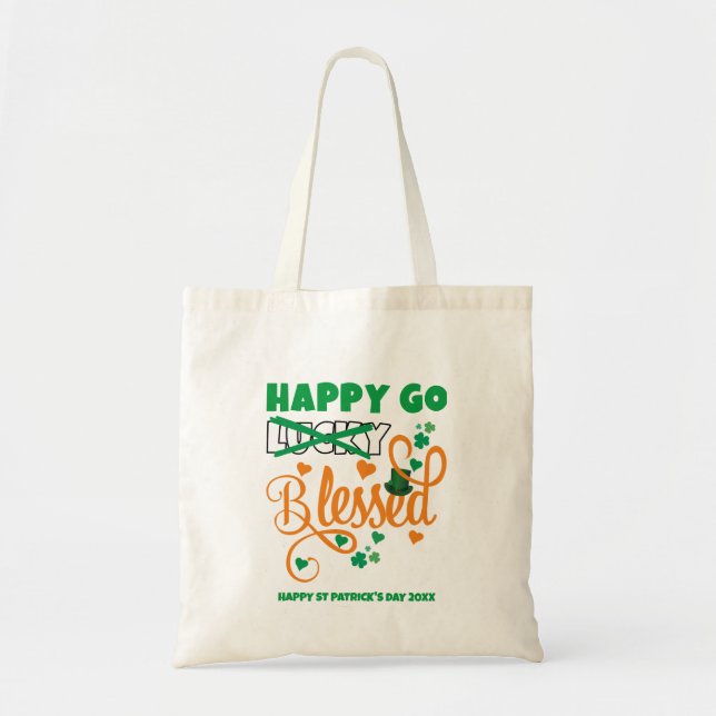 Tote Bag St Patrick's Day HEUREUX GO Lucky BLESSED Christia (Devant)