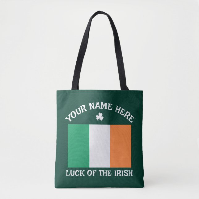 Tote Bag St Patrick's Day Ireland Flag Custom Name Shamrock (Devant)