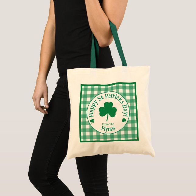 Tote Bag St Patricks Day NAME Irish Clover Green Check (Devant (produit))