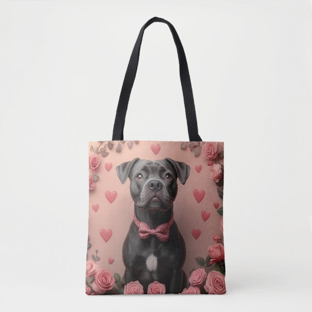Tote Bag Staffordshire américain avec Roses - Saint-Valenti (Devant)