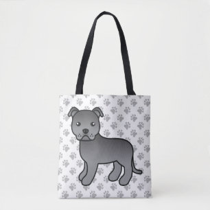 Tote Bag Staffordshire Bull Terrier Bleu Chien de Dessin An