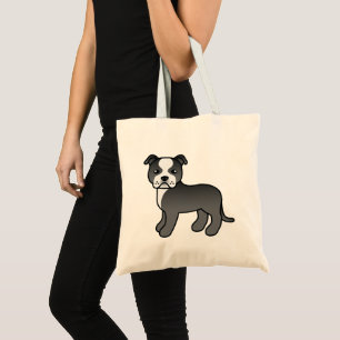 Tote Bag Staffordshire Bull Terrier de dessin animé noir et