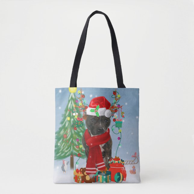 Tote Bag Staffordshire Bull Terrier Dog dans la neige Noël (Devant)