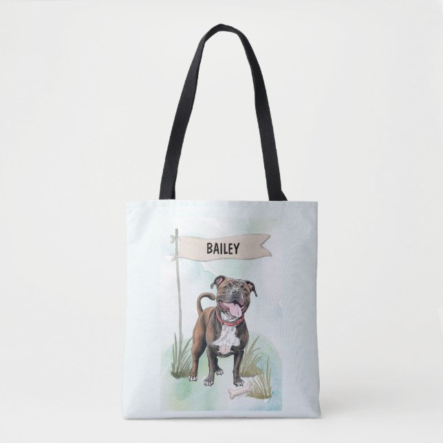 Tote Bag Staffordshire Bull Terrier Watercolor Personalized (Devant)