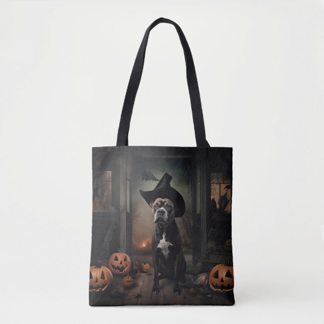 Tote Bag Staffordshire Terrier Citrouilles Halloween effray (Devant)