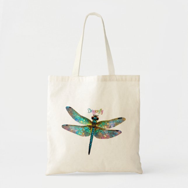 Tote Bag Stained Glass Colorful Dragonfly (Devant)