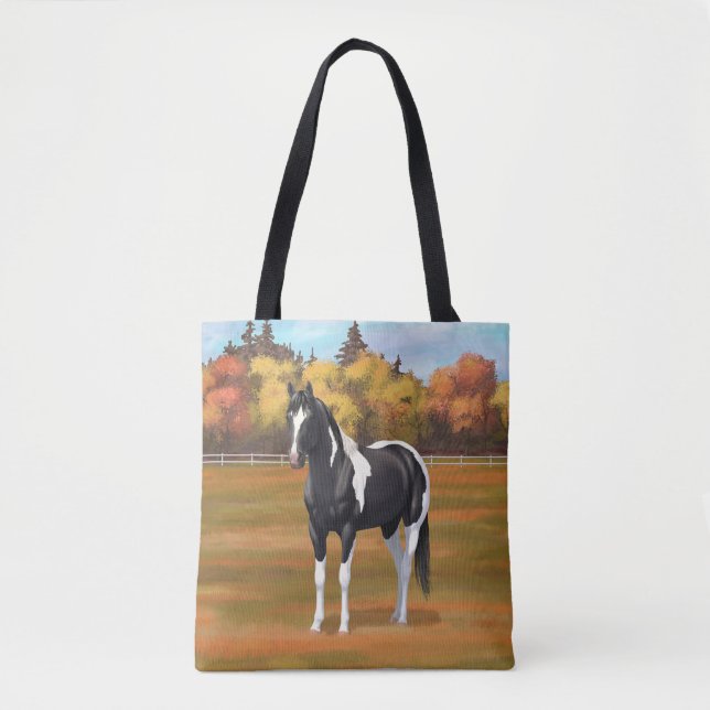 Tote Bag Stallion Cheval Pinto Peinture Noir (Devant)