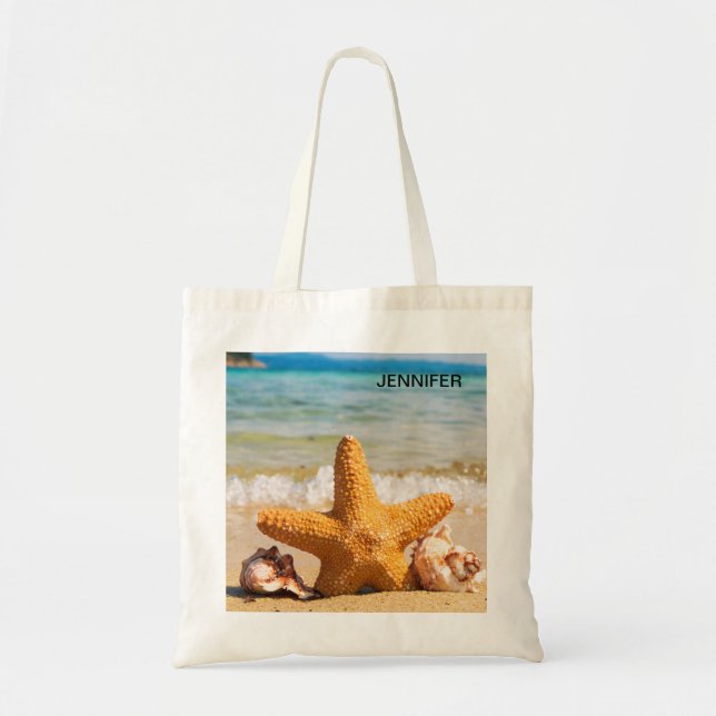 Tote Bag Starfish and Seashells on the Beach Personnalisé (Devant)