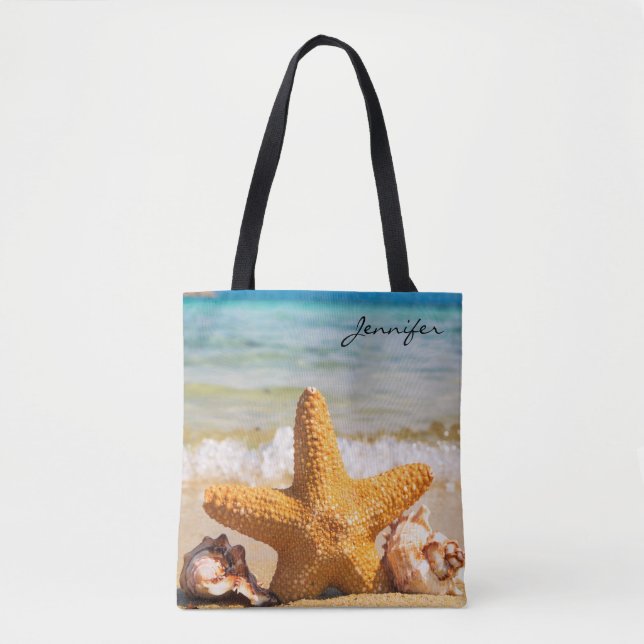 Tote Bag Starfish and Seashells on the Beach Personnalisé (Devant)