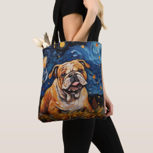 TOTE BAG STARRY NIGHT THEMEME BULLDOG CHIEN