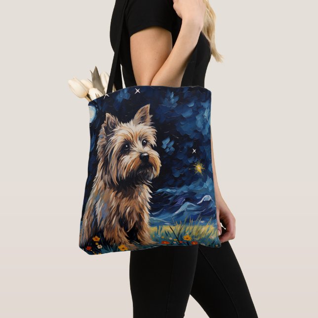 TOTE BAG STARRY NIGHT THEMEME CAIRN TERRIER CHIEN (De près)