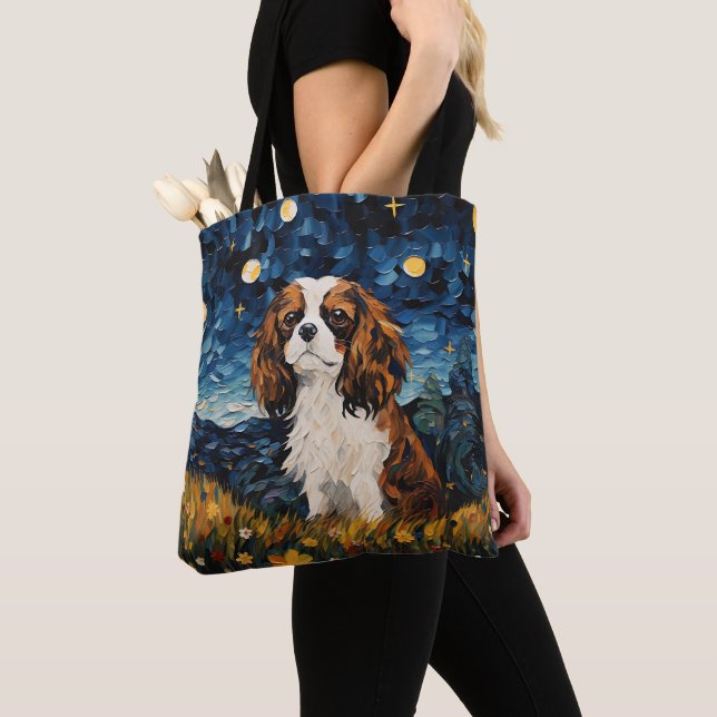 TOTE BAG STARRY NIGHT THEMEME CAVALIER KING CHARLES SPANIEL (De près)
