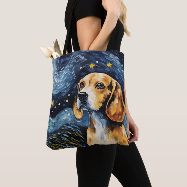 TOTE BAG STARRY NIGHT THEMEME CHIEN BEAGLE (De près)
