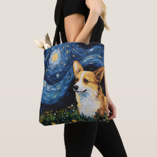 TOTE BAG STARRY NIGHT THEMEME PEMBROKE CORGI DOG