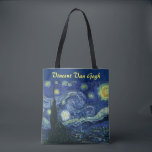 Tote Bag Starry Night Vincent van Gogh Art impressionniste<br><div class="desc">Vincent van Gogh (Néerlandais, 1853 - 1890) Starry Night, 1889, Huile sur toile Non encadré : 73 × 92 cm (28, 7 × 36, 2 po) Ce tableau représente la vue depuis la fenêtre est de la chambre d'asile de Van Gogh à Saint-Rémy-de-Provence, il ajoute un village aménagé. Il est...</div>