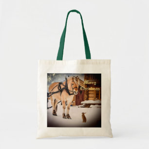 Tote Bag Starry Noël nuit à la ferme avec cheval