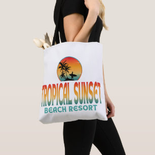 TOTE BAG STATION BALNÉAIRE TROPICALE AU COUCHER DU SOLEIL É