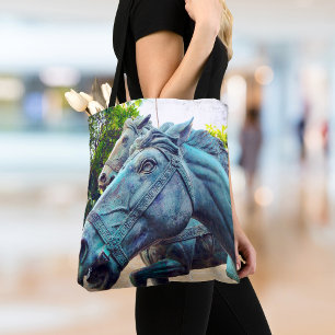 Tote Bag Statue Antique Asiatique Cheval Turquoise Photogra