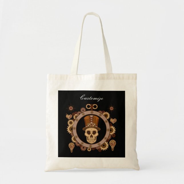 Tote Bag Steampunk Theme Top Hat Skull Thunder_Cove (Devant)
