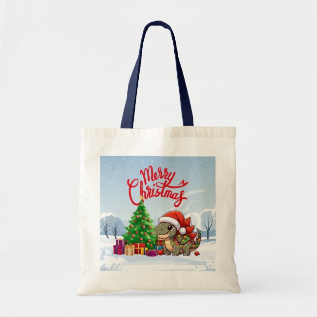Tote Bag Stegosaurus de Noël pour bébé mignon/Whimsical (Devant)