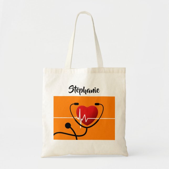 Tote Bag Stéthoscope, coeur et infirmière d'ECG (Devant)