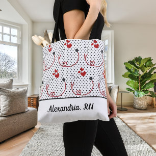 Tote Bag Stéthoscopes, cœurs et pois signature