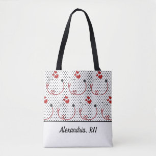 Tote Bag Stéthoscopes, Coeurs et Signature Pois