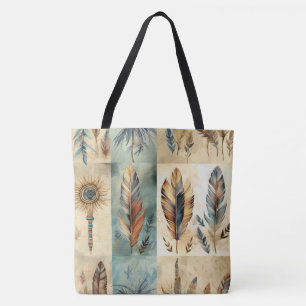 Tote Bag Stick de médecine des plumes tribales Aztec