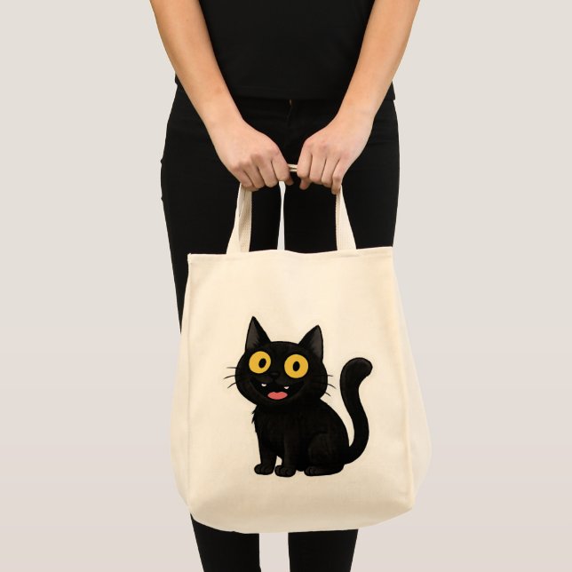Tote Bag Sticker pour chat noir drôle avec yeux jaunes (Devant (produit))