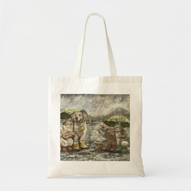 Tote Bag Still Together Whimsical Farmhouse Animals Rainy  (Devant)