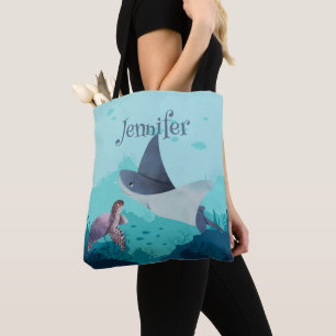 Tote Bag Stingray personnalisé et tortue sous la mer