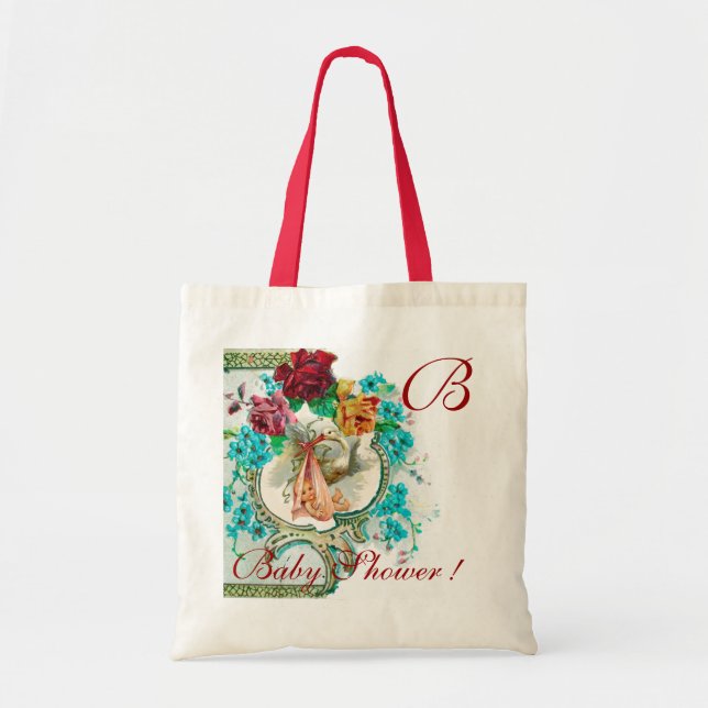 TOTE BAG STORK BÉBÉ DOUCHE FILLE 2 MONOGRAM (Devant)