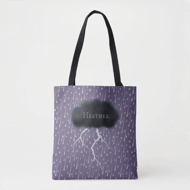 Tote Bag Stormy Day Thunder Cloud & pluie Customisé violet (Devant)