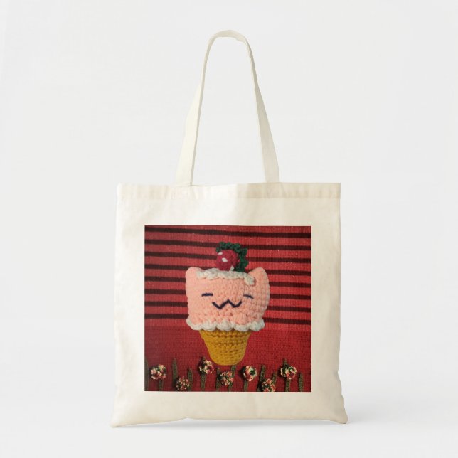 Tote Bag Strawberries-N-Cream Ice Cream Cone Amigurumi Cat! (Devant)