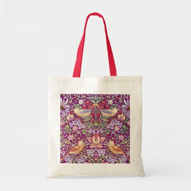 Tote Bag Strawberry Thief Red, William Morris (Devant)