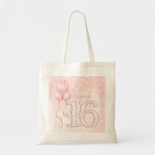 Tote Bag String Lights & Balloons Sweet 16 Rose Gold ID473 (Devant)