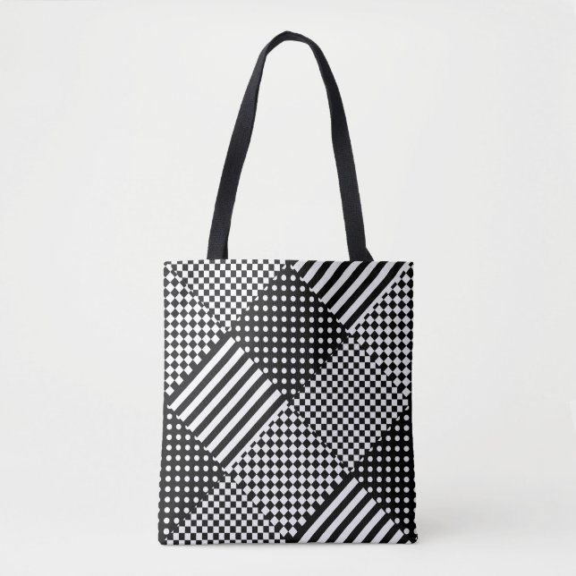 Tote Bag Stripes Check Harlequin Pois Conception mixte (Devant)