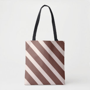 Tote Bag Stripes design chocolat naturel brun rose pâle