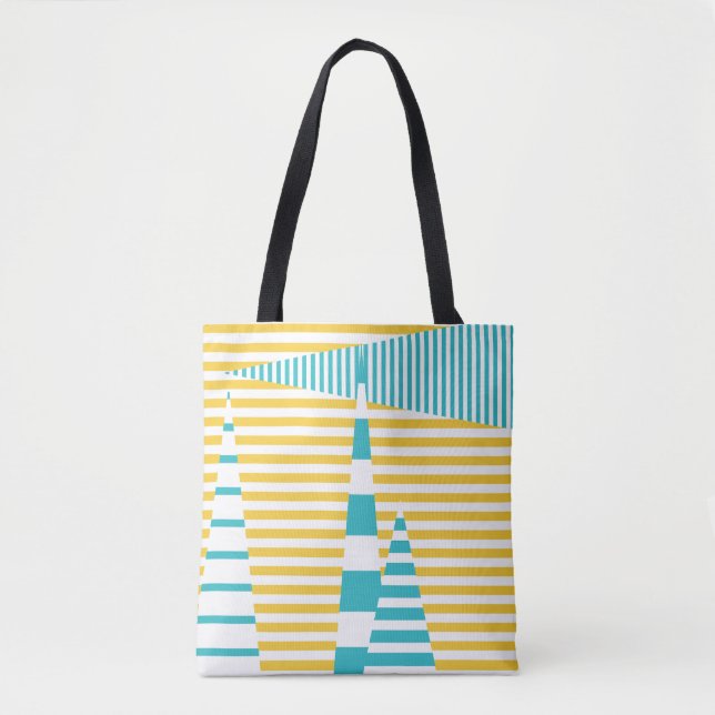 Tote Bag Stripes on Stripes - Turquoise et Jaune (Devant)
