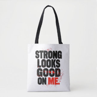 Tote Bag Strong Looks Good on Me – Gym Motivation Typograph