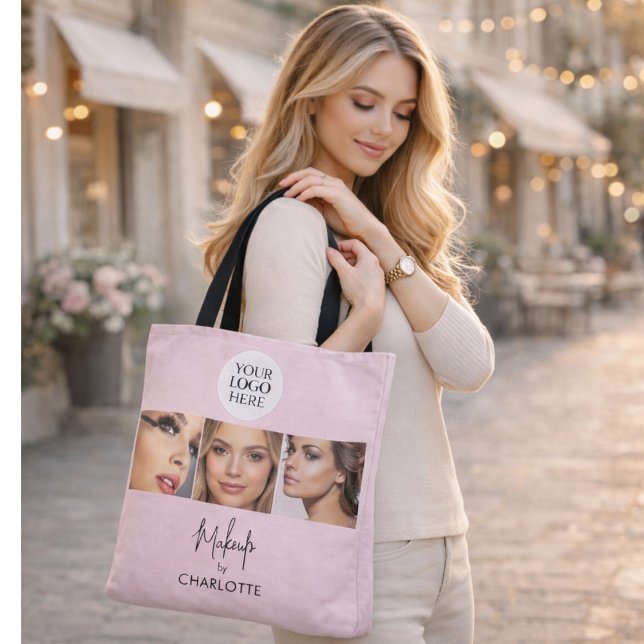 Tote Bag Studio de Maquillage de Photo Script Rose Pâle (Créateur téléchargé)