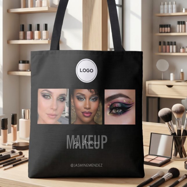 Tote Bag Studio de Maquillage Noir Logo Élégant de Collage  (Créateur téléchargé)