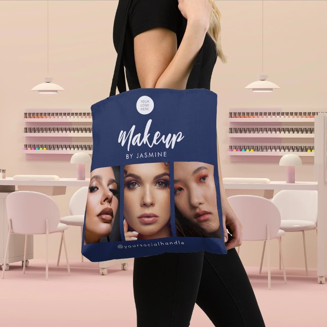 Tote Bag Studio de Maquillage Photo Logo Script Bleu Marine (Créateur téléchargé)