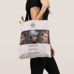 Tote Bag Studio de Maquillage Photo Logo Script Noir Rose B