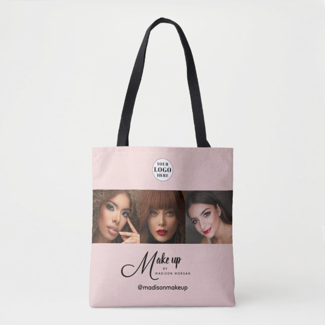 Tote Bag Studio de Maquillage Photo Logo Script Rose Pâle (Devant)