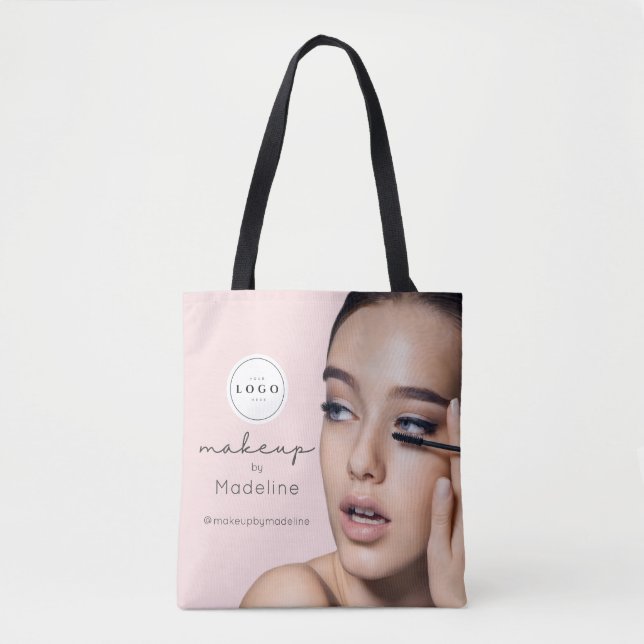 Tote Bag Studio de Maquillage Photo Logo Script Rose Pâle (Devant)