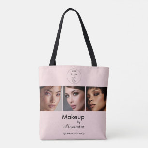 Tote Bag Studio de Maquillage Photo Logo Script Rose Pâle