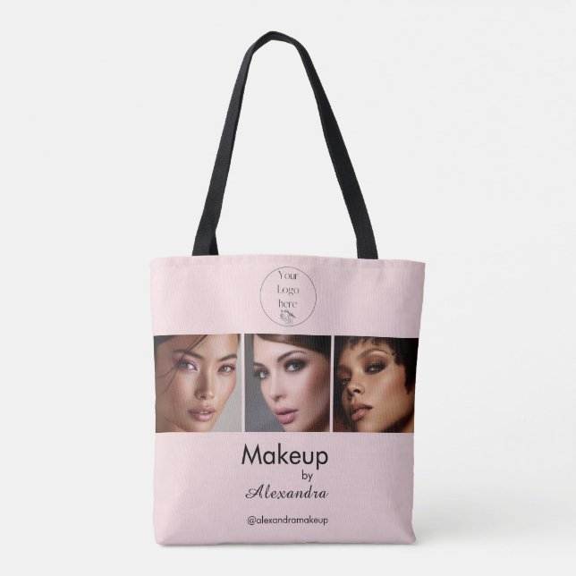 Tote Bag Studio de Maquillage Photo Logo Script Rose Pâle (Dos)