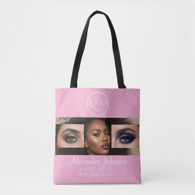 Tote Bag Studio de Maquillage Photo Logo Script Rose Pâle (Devant)